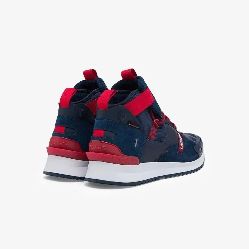 Lacoste Mens‎ Run Breaker Textile and Leather Sneakers - Navy Blue & Rouge/9.5